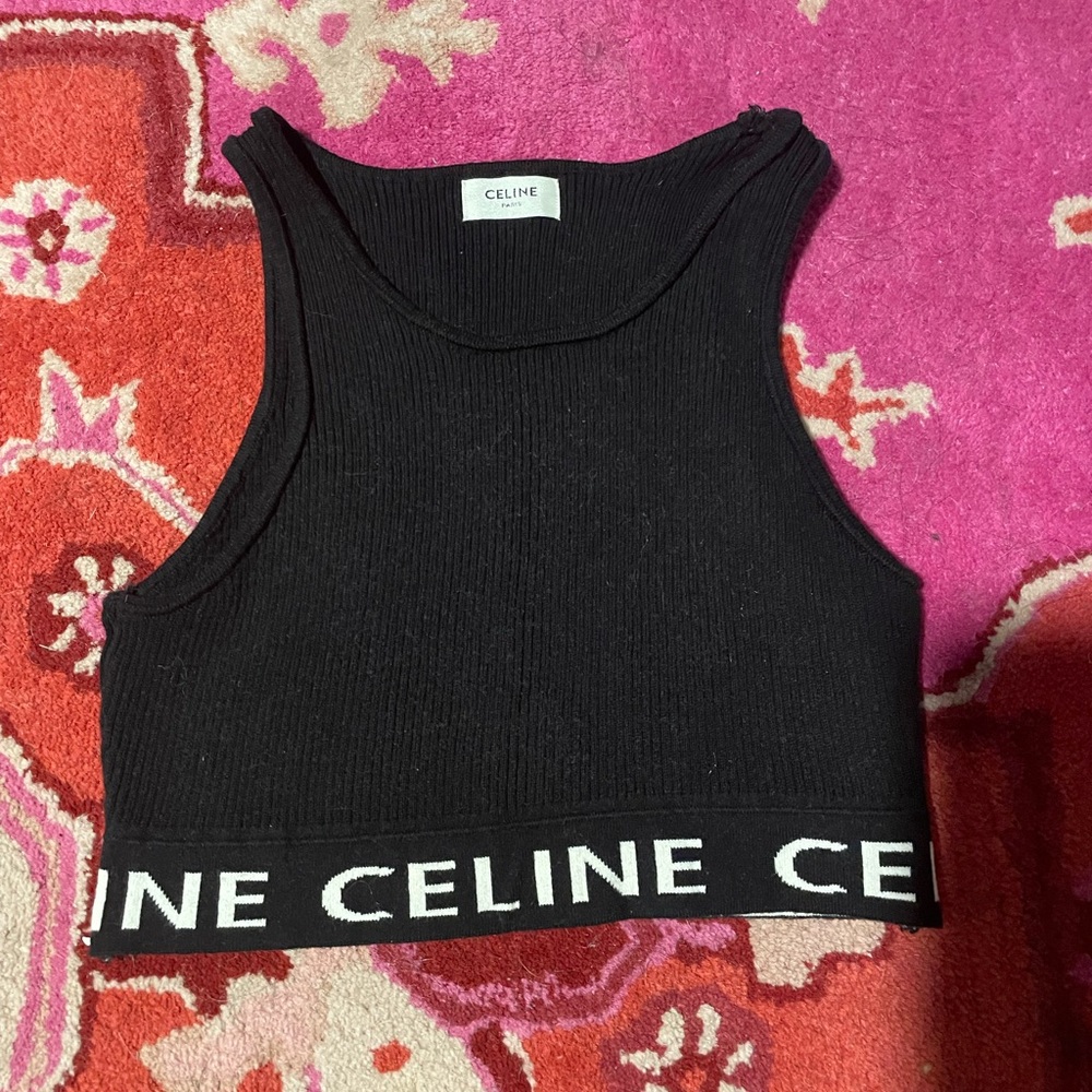 Celine black knit crop tank bra size medium, gently used.